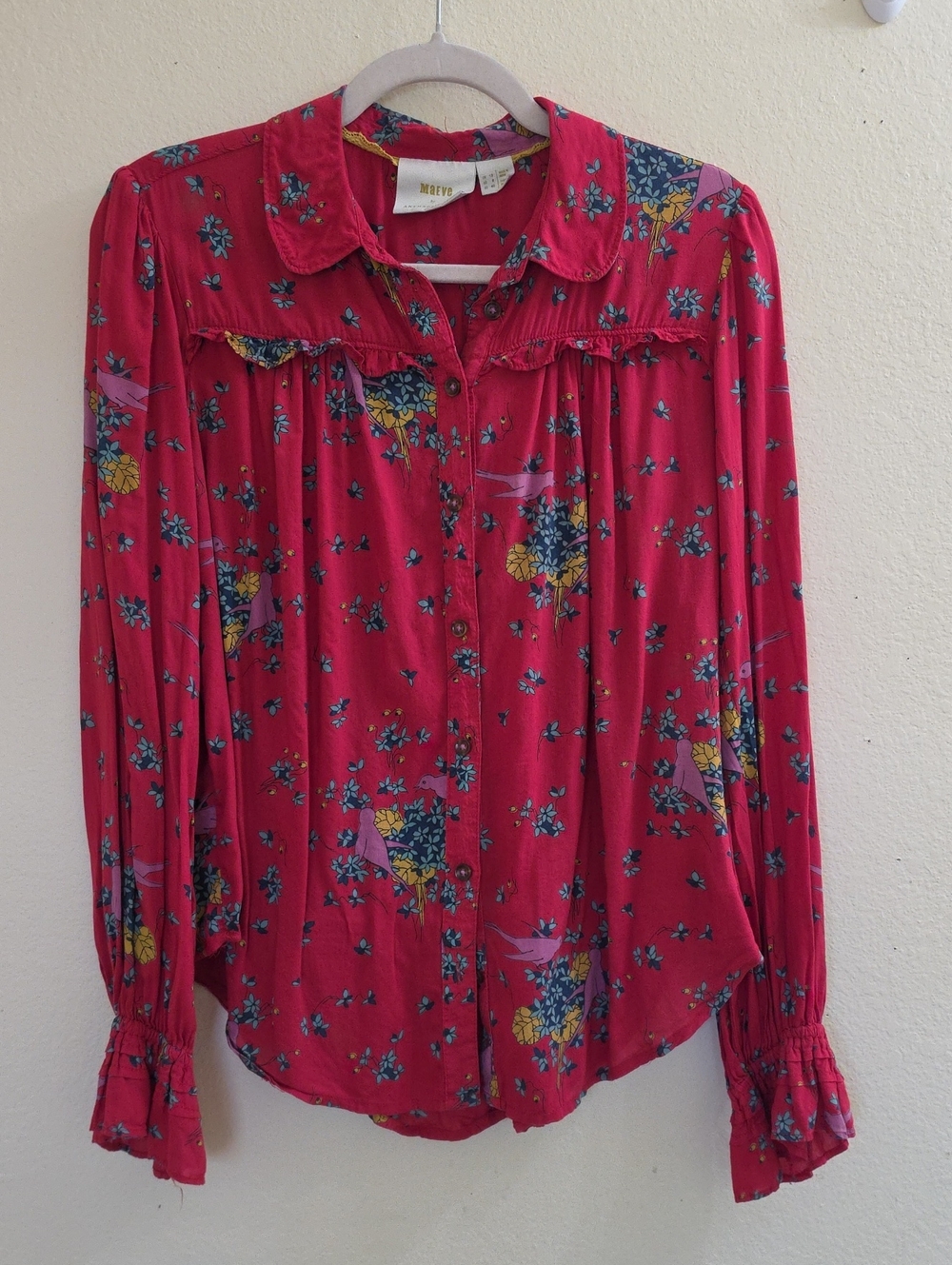Anthropologie Whimsical Ruffle Button-Up Blouse, Medium, Size 8